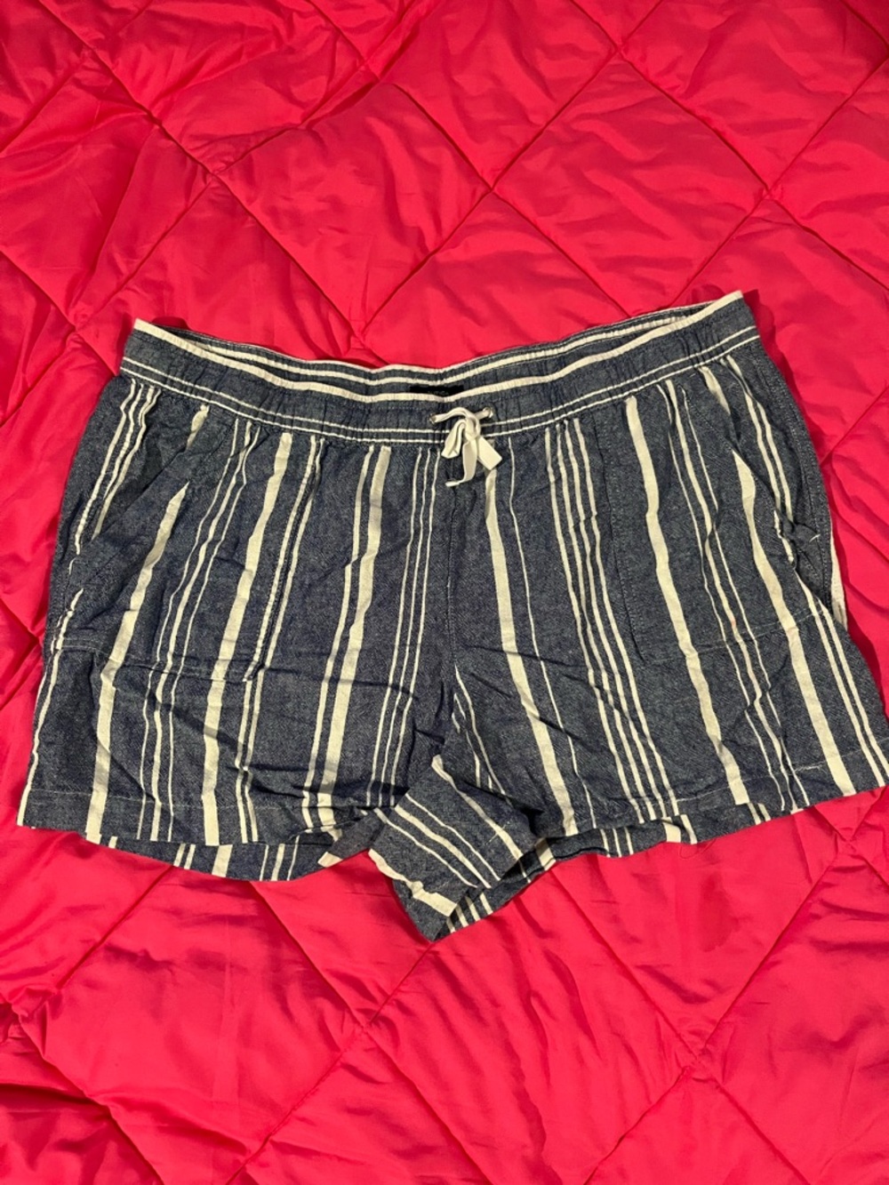 Nautica Blue and White Striped Drawstring Athletic Shorts